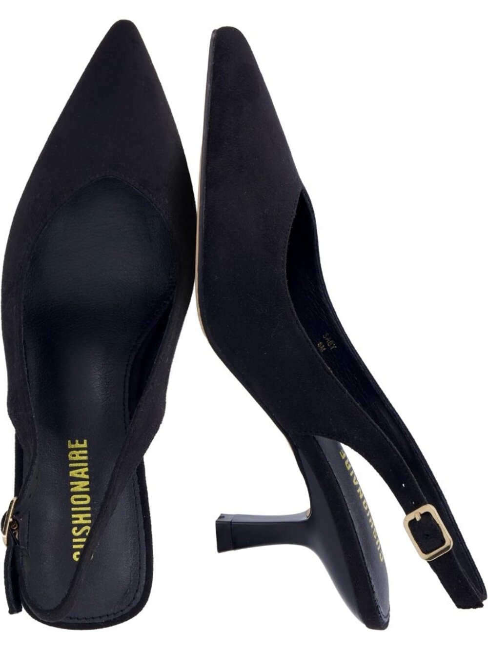 Women's Black Faux Suede Pointed Toe Adjustable Ankle Strap Slingback Sexy Heels